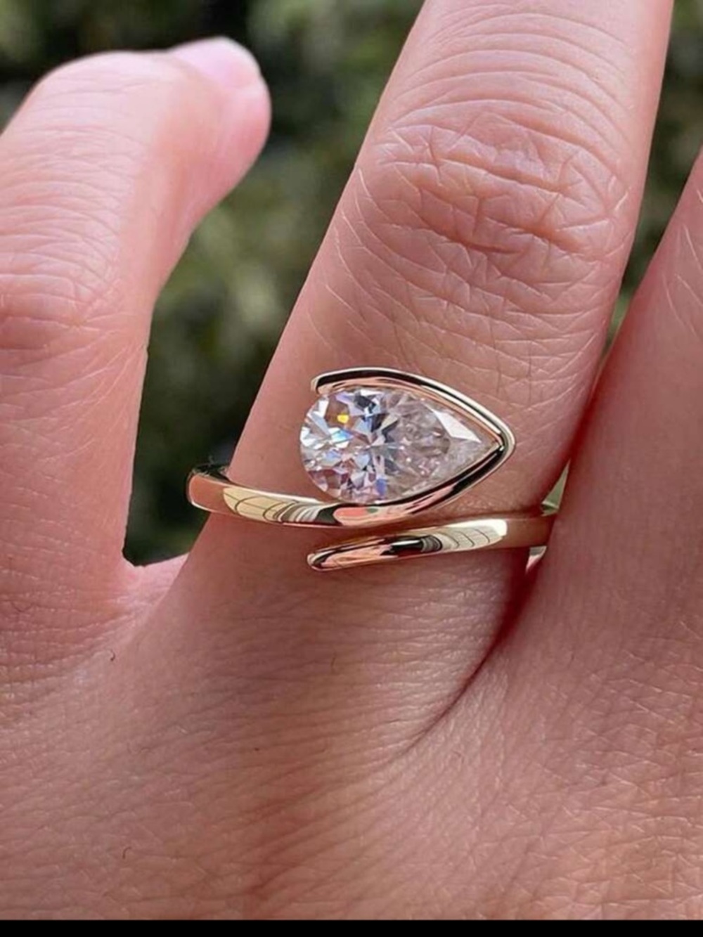 Gold Tone Teardrop Ring with Clear Stone - Women Jewelry